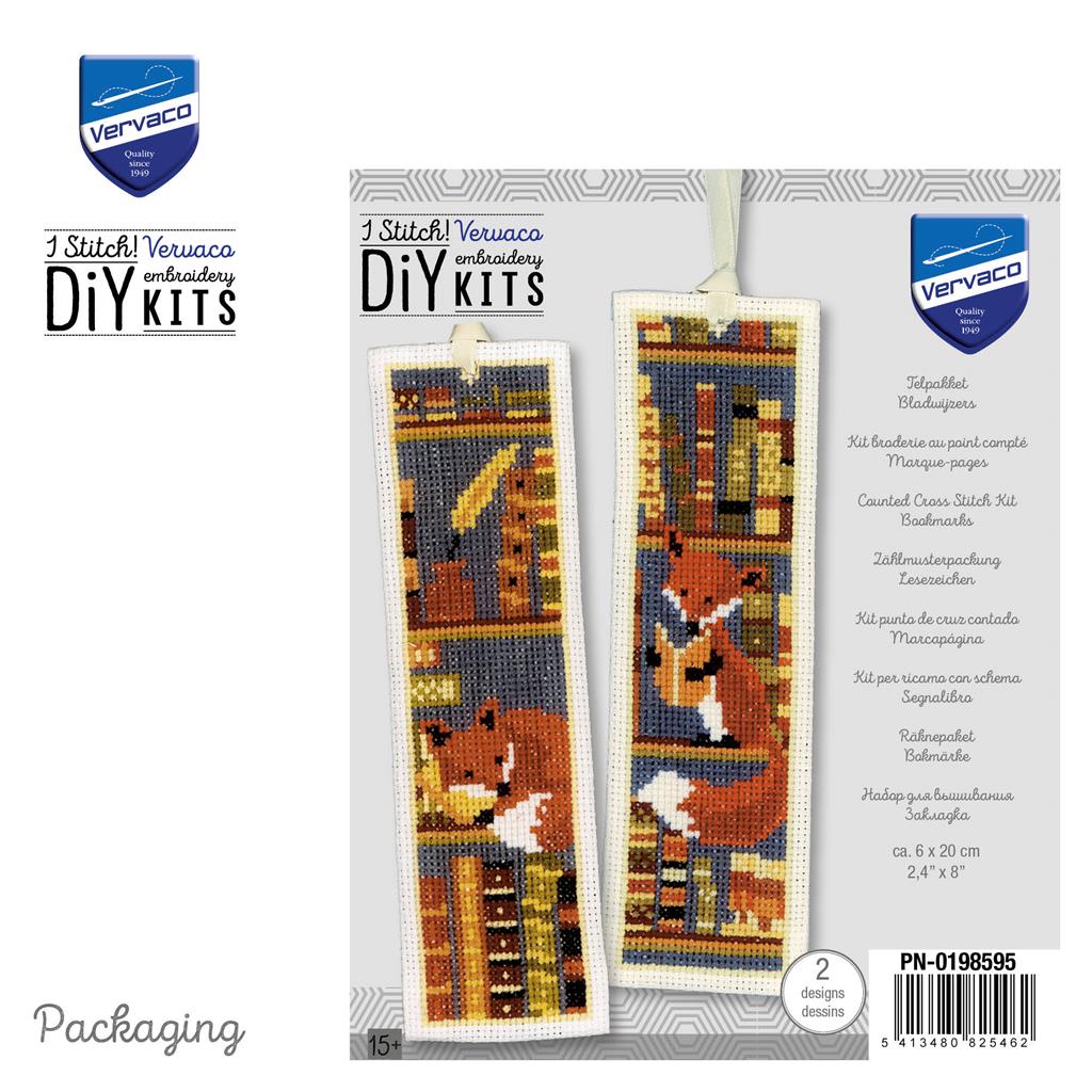 Foxes in bookshelf set of 2 - Vervaco - Cross stitch kit PN-0198595