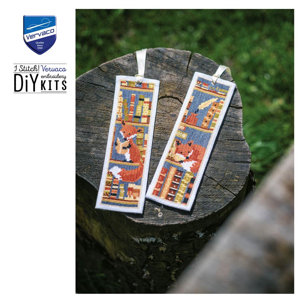 Foxes in bookshelf set of 2 - Vervaco - Cross stitch kit PN-0198595