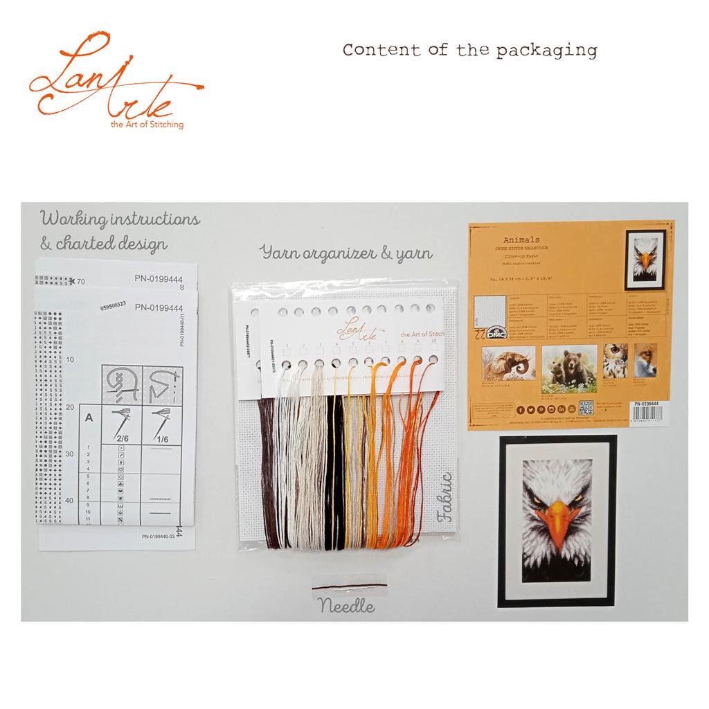Kit Punto de Cruz Close-up Eagle en Tela Aida - Lanarte PN-0199444