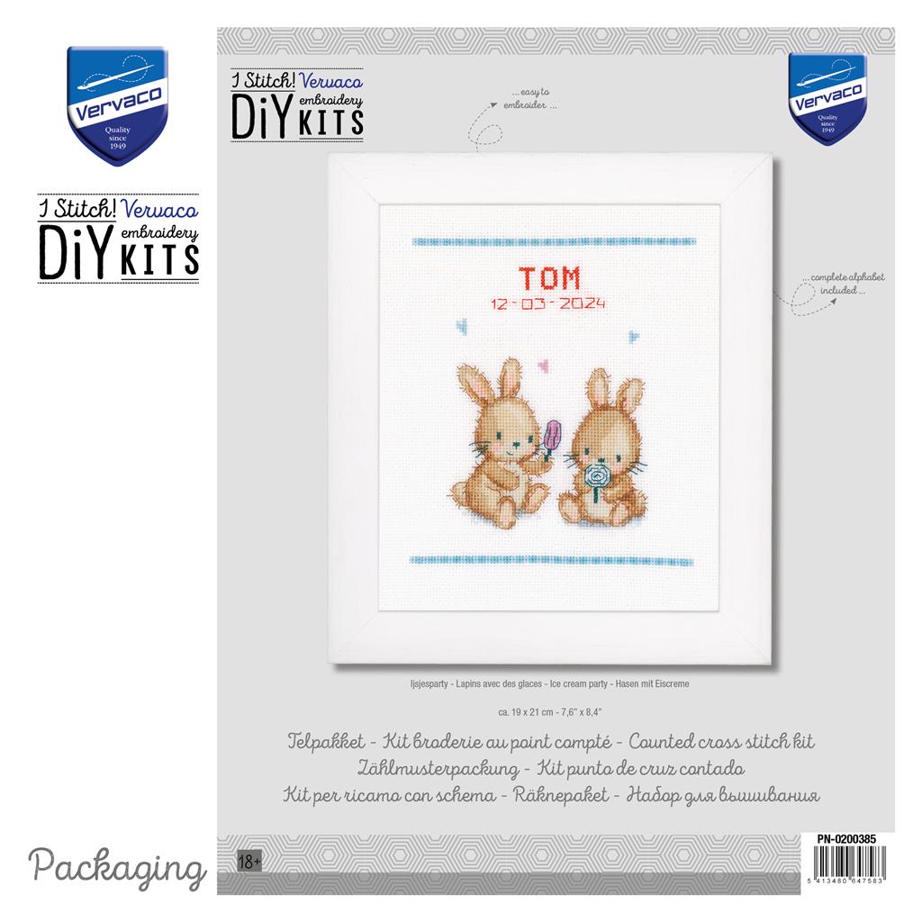 Cross Stitch Kit - Ice Cream Party with Vervaco Bunnies