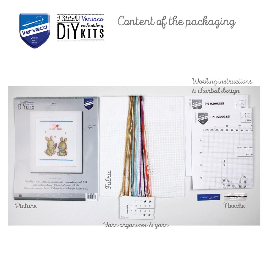 Cross Stitch Kit - Ice Cream Party with Vervaco Bunnies