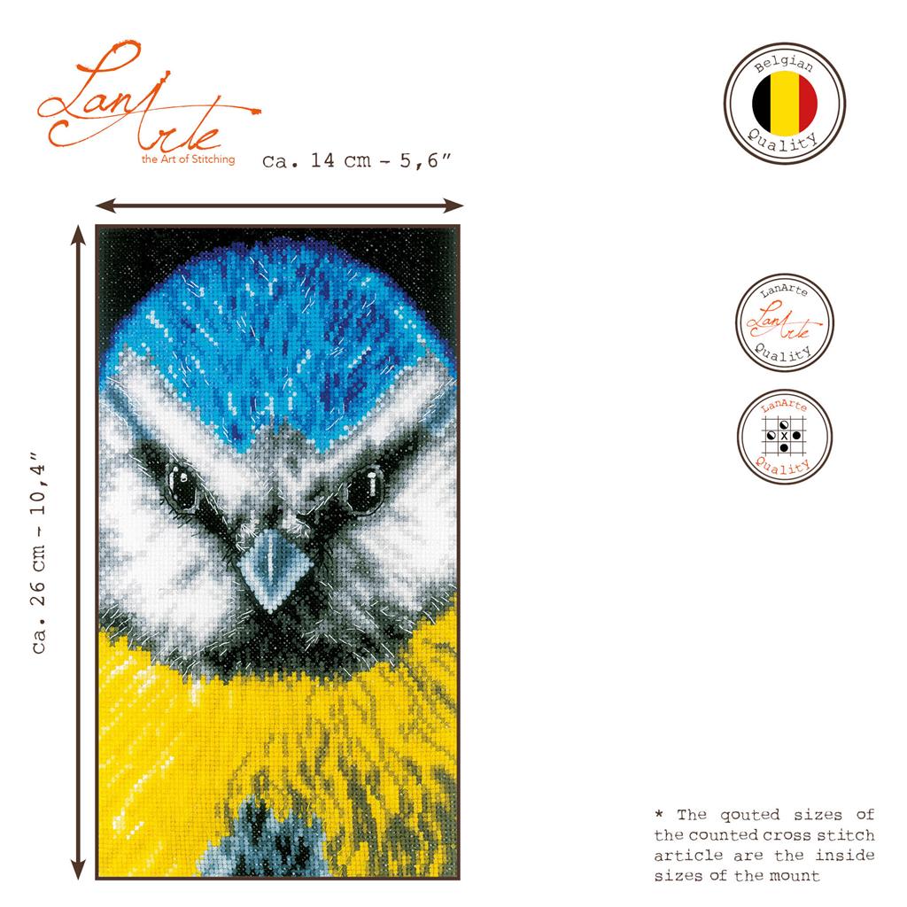 Kit Punto de Cruz Close-up Blue Tit en Tela Aida - Lanarte PN-0200490