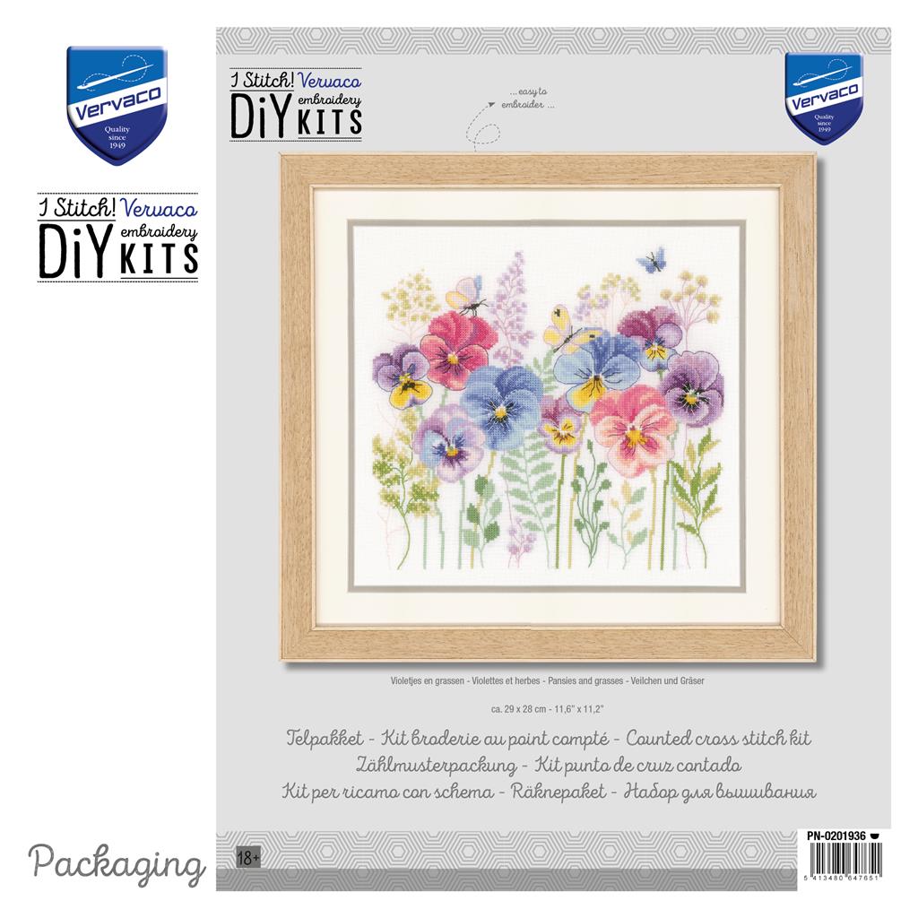 Cross Stitch Kit - Pansies and Grasses by Vervaco