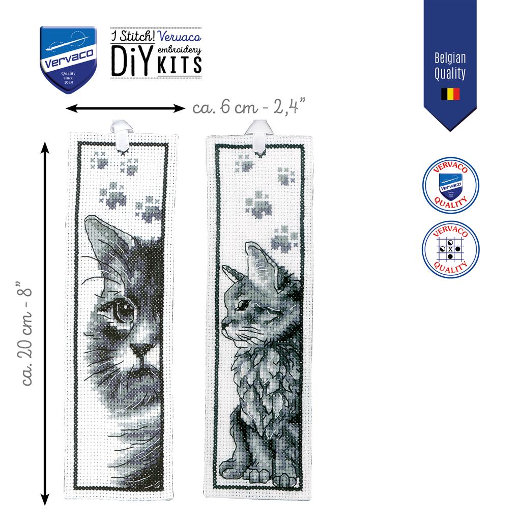 Kit de Punto de Cruz para Marcadores de Libros "Gatos Encantadores" Set de 2 - Vervaco