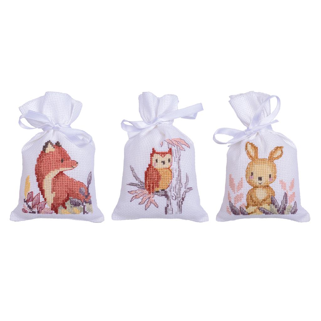 Kit de Sacs "Dans la Forêt" Set de 3 - Vervaco Point de Croix