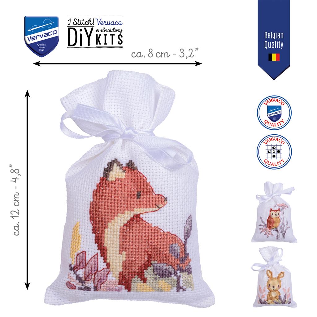 Kit de Sacs "Dans la Forêt" Set de 3 - Vervaco Point de Croix
