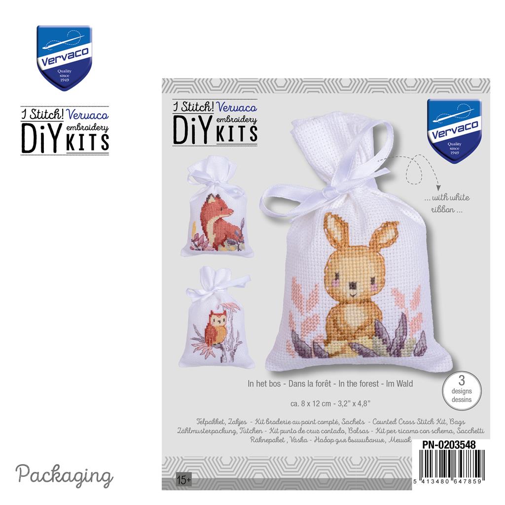 Kit de Sacs "Dans la Forêt" Set de 3 - Vervaco Point de Croix