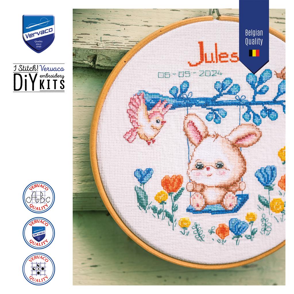Kit au point de croix - Vervaco - Lapin sur balançoire