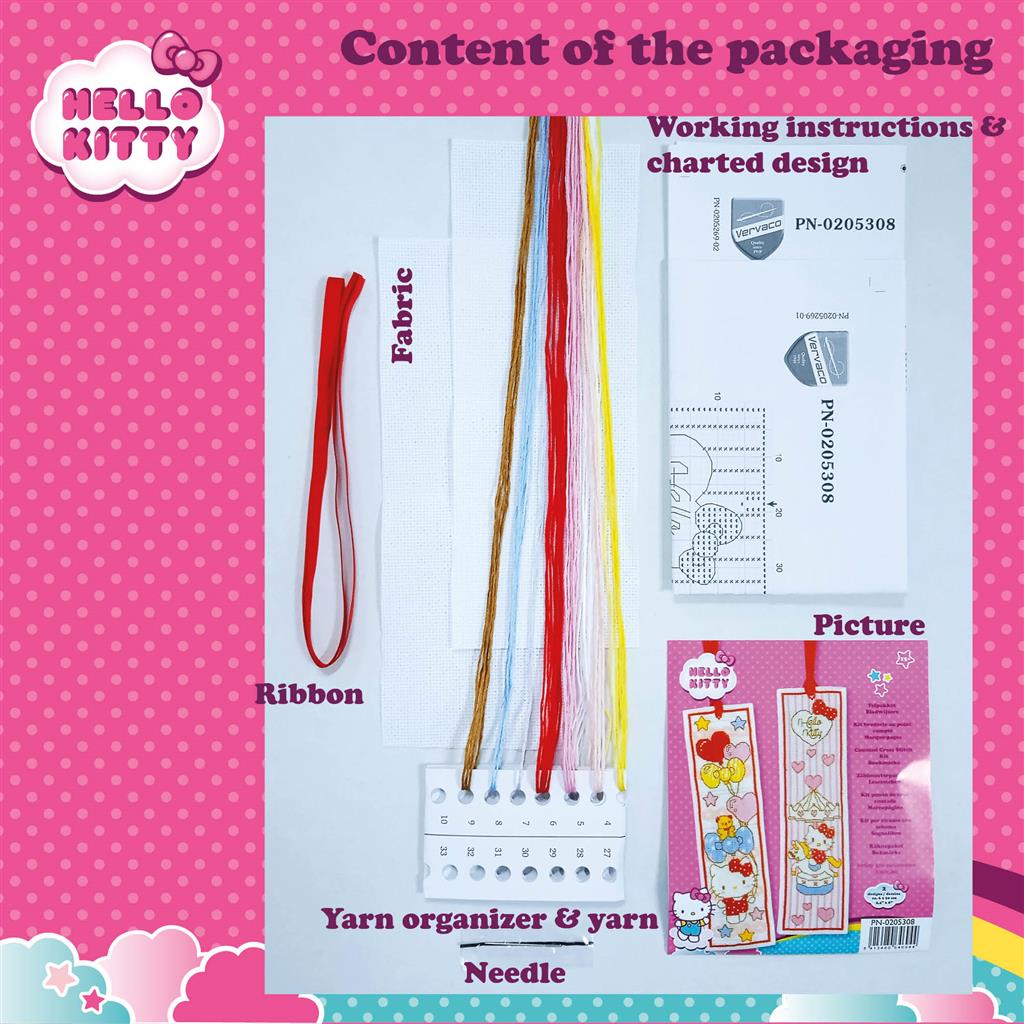 HELLO KITTY DOODLE COEUR SIGNET KIT - Kit de point de croix Vervaco