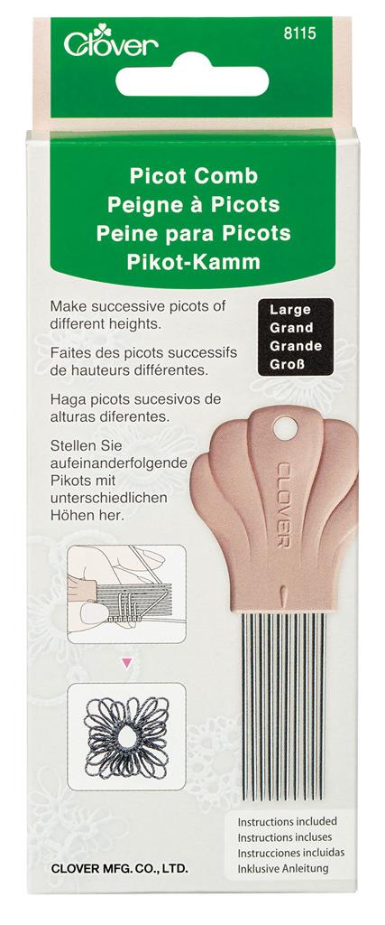 Peine para picot Clover para labores de encaje y bordado, vista del producto en su caja