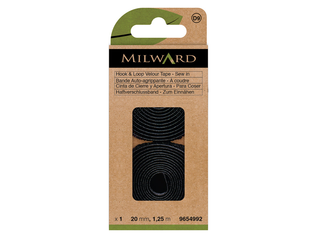 Cinta de Cierre y Apertura Negra Milward 9654992 - 20mm x 1.25m, para Costura