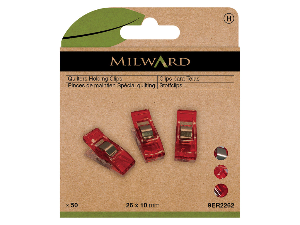 Clips de fixation pour tissu Milward 26x10 mm - Paquet de 50 en rouge
