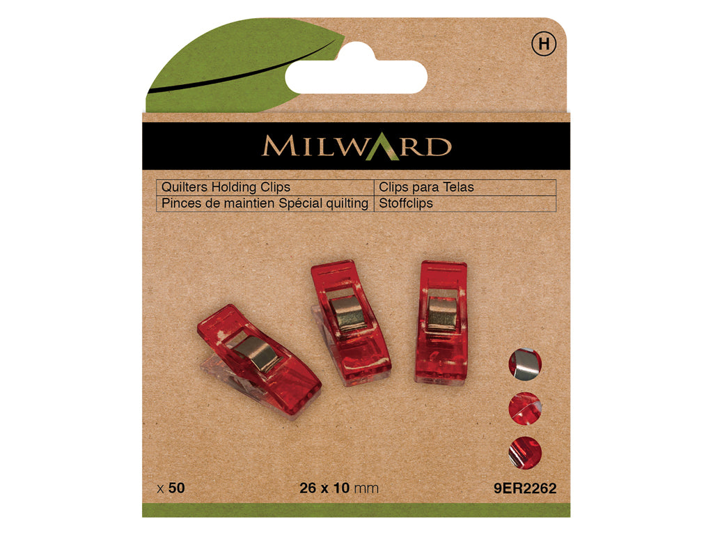 Clips Sujetadores de Tela Milward 26x10mm - Pack de 50 en Color Rojo