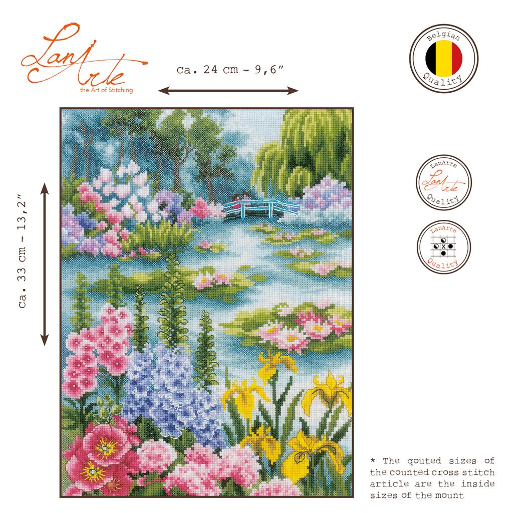 Lanarte Cross Stitch Kit By the Water Lily Pond with water lily pond