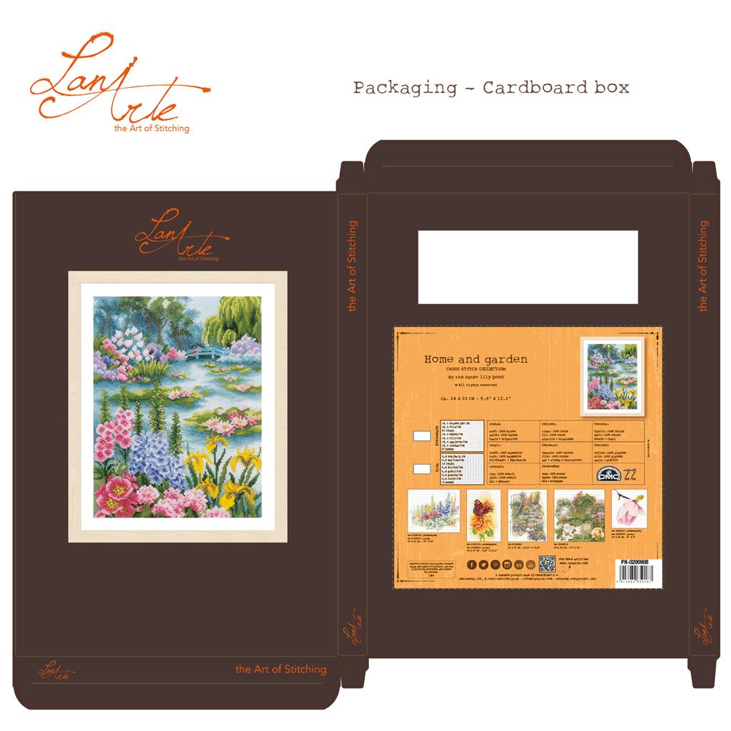 Lanarte Cross Stitch Kit By the Water Lily Pond with water lily pond