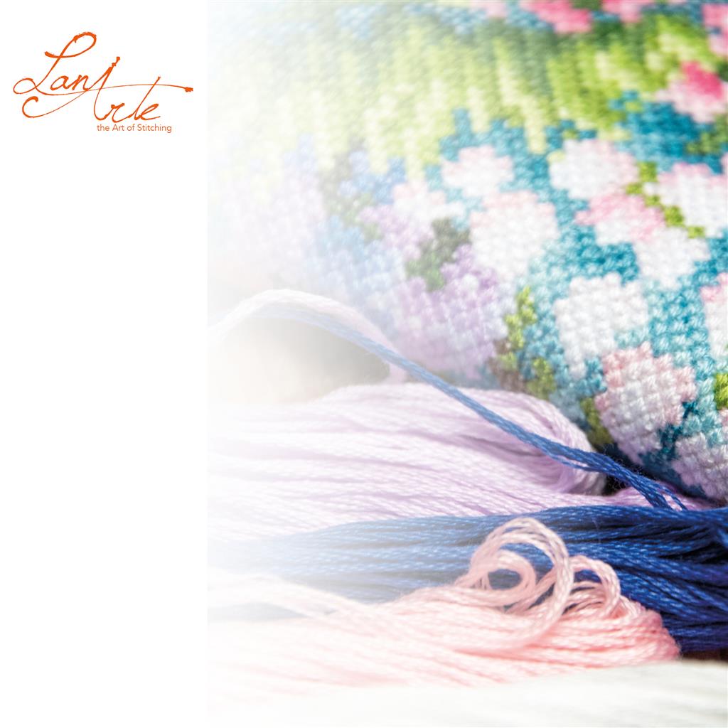 Lanarte Cross Stitch Kit By the Water Lily Pond with water lily pond