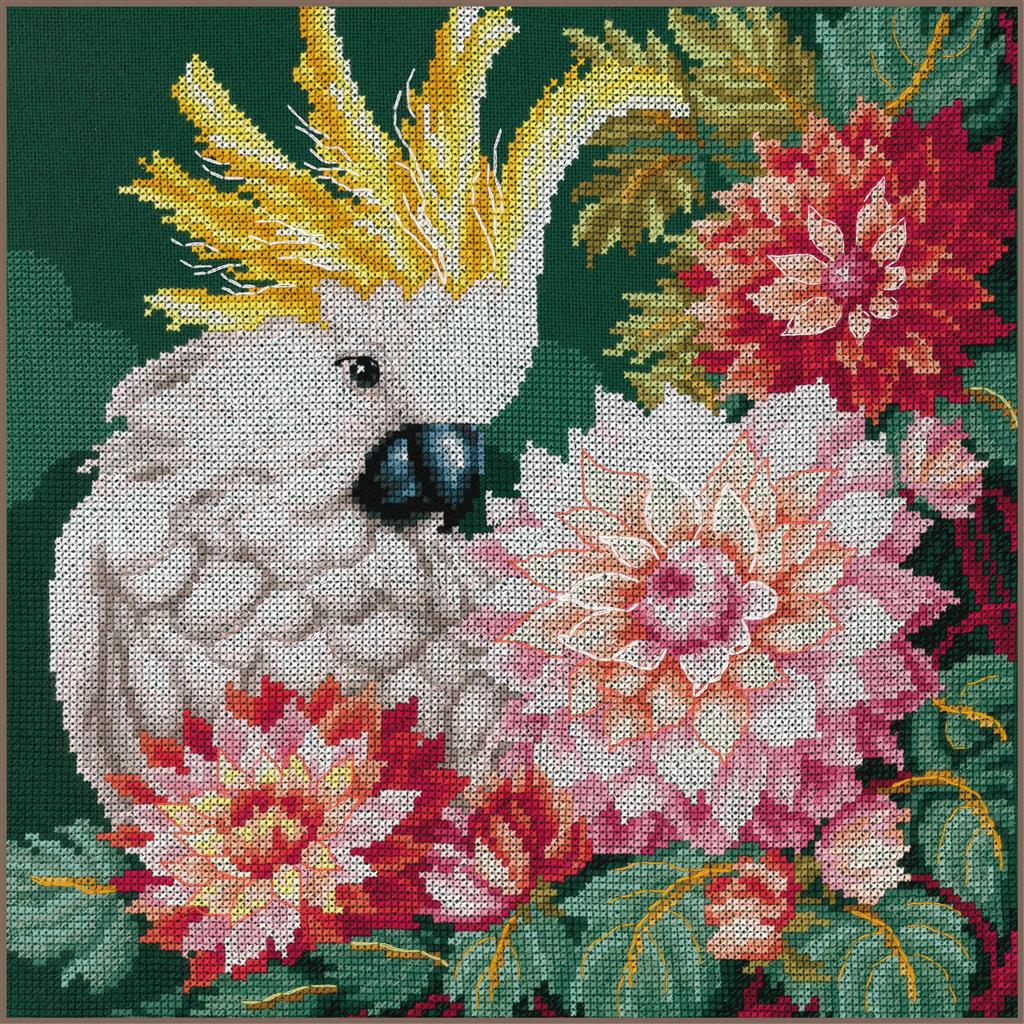 Kit au point de croix "Cacatoès Dahlias" - Lanarte