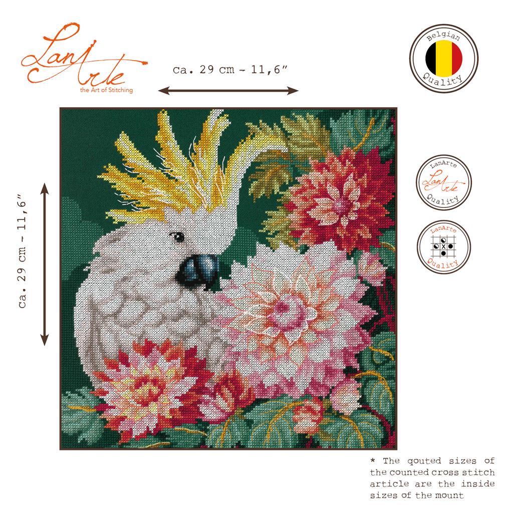 Kit au point de croix "Cacatoès Dahlias" - Lanarte