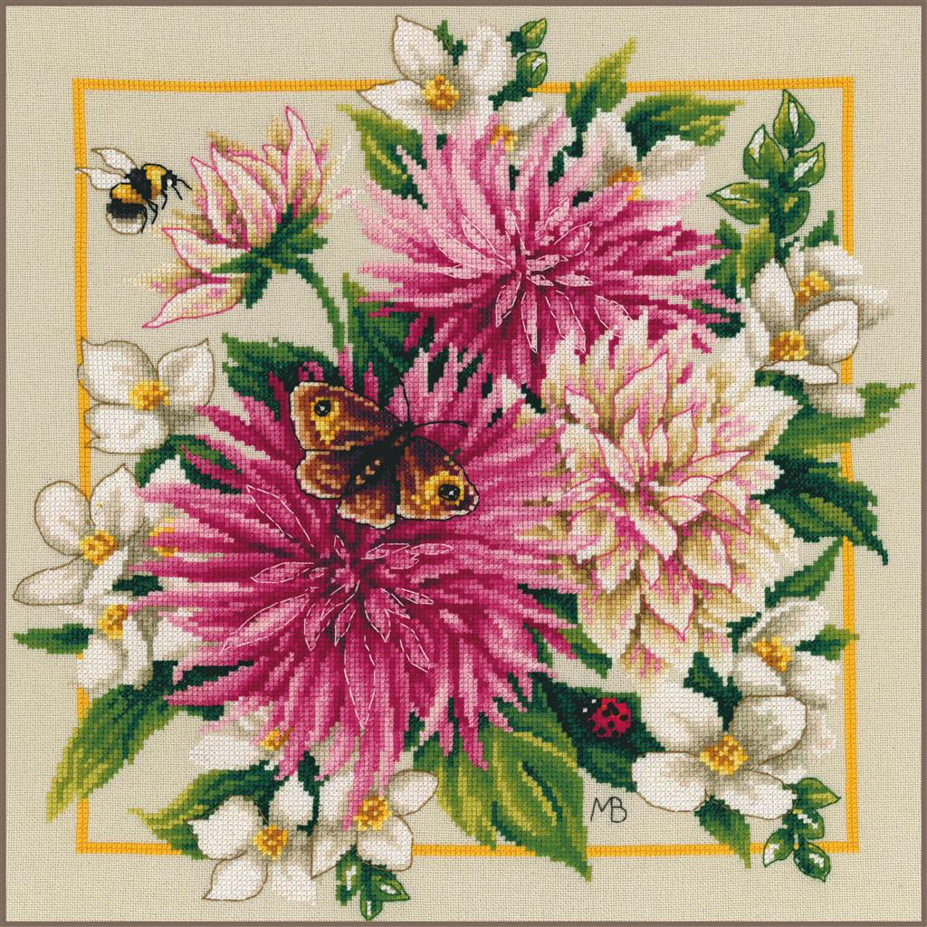 Kit au point de croix "Dahlia en soie rose" - Lanarte
