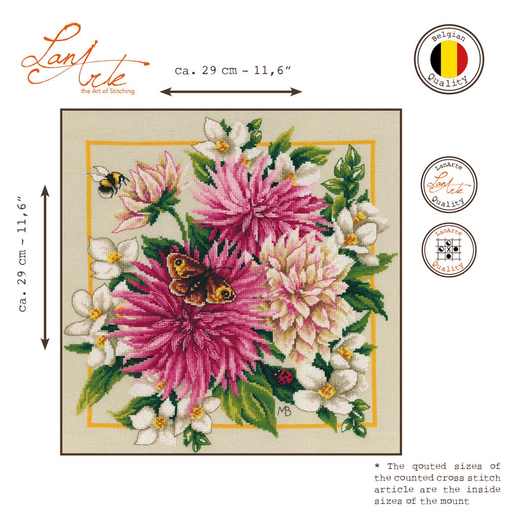 Kit au point de croix "Dahlia en soie rose" - Lanarte