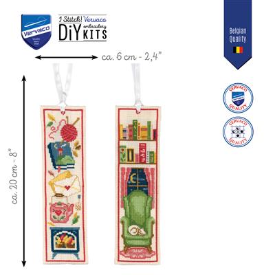 Kit de Punto de Cruz Marcapáginas “Cosy Reading” – Set de 2 | Vervaco