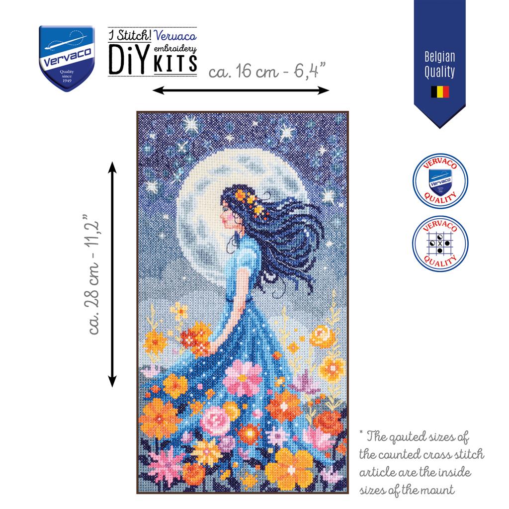 Vervaco Niña y la Luna – Kit de Punto de Cruz Contado 16 × 28 cm