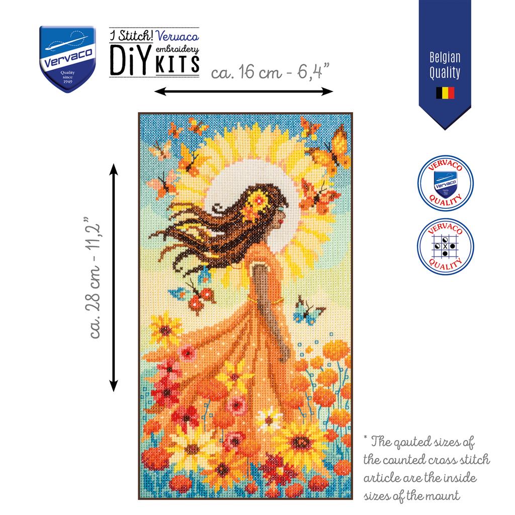 Vervaco Niña y el Sol – Kit de Punto de Cruz Contado 16 × 28 cm