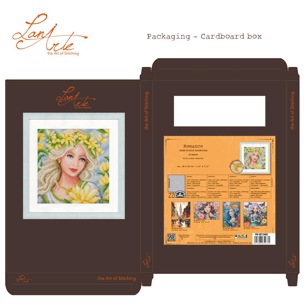 LanArte Romance Floración – Kit de Punto de Cruz Contado 18 × 18 cm