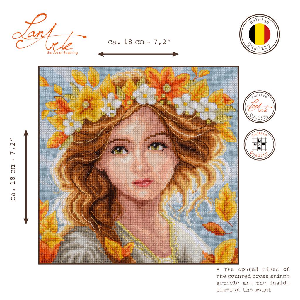 LanArte PN-0213472 Romance Cosecha – Kit de Punto de Cruz Contado 18 x 18 cm