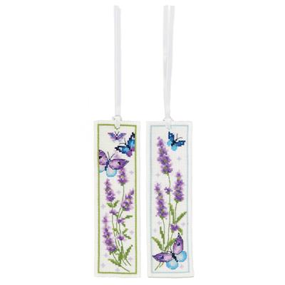 Kit de Punto de Cruz Marcapáginas Lavanda y Mariposas – Set de 2 | Vervaco