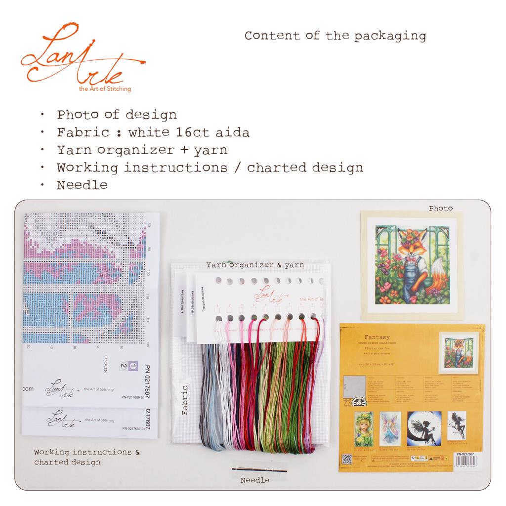 Kit de punto de cruz Lanarte Florian the Fox con zorro jardinero