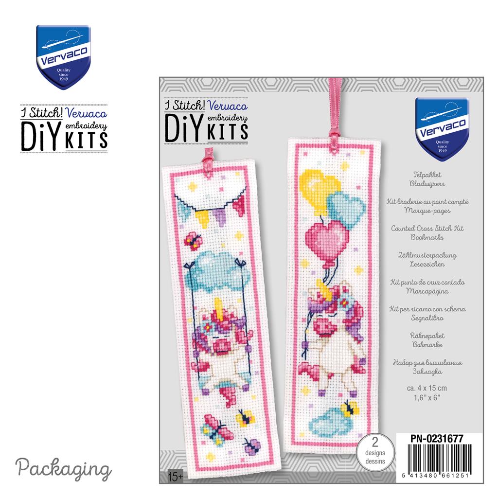 Kit marcapáginas Vervaco Unicorn set de 2 con unicornios y globos