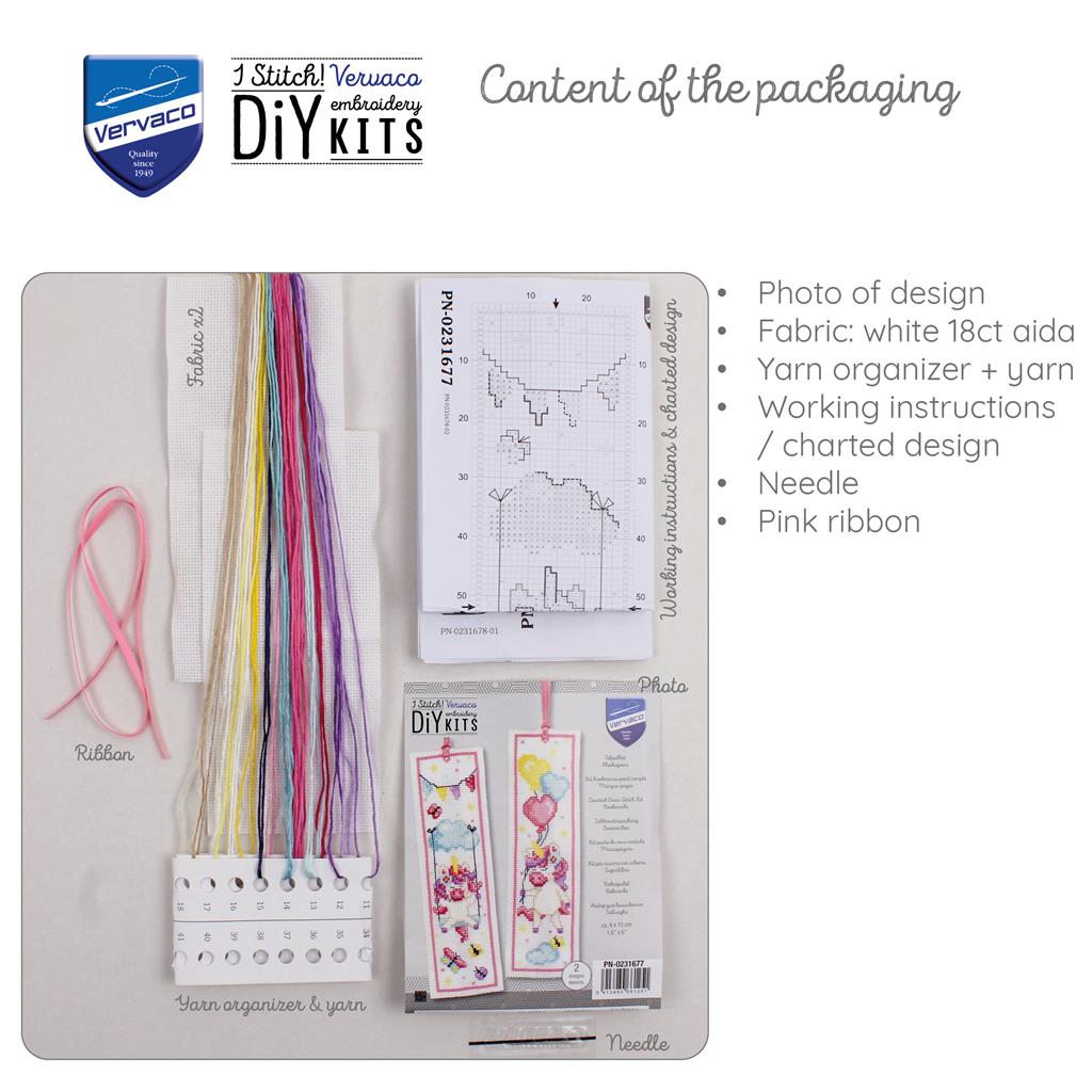 Kit marcapáginas Vervaco Unicorn set de 2 con unicornios y globos