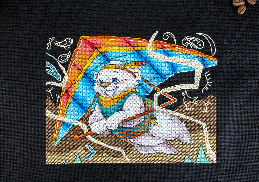 Kit de broderie au point de croix « Premier vol » de MP Studia SNV-958 – Motif ours volant