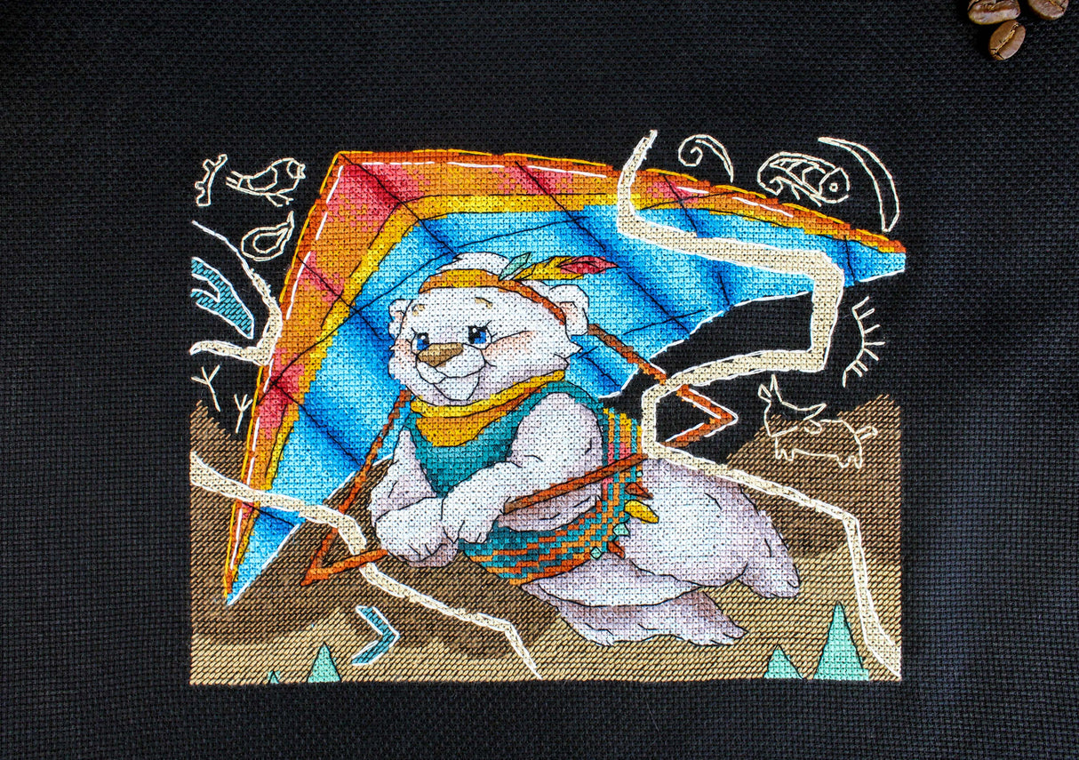 Kit de broderie au point de croix « Premier vol » de MP Studia SNV-958 – Motif ours volant