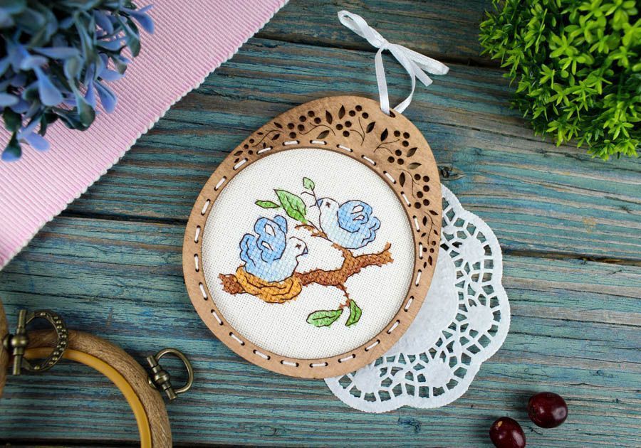 Cross Stitch Embroidery on Wooden Base "Miniature. Spring Composition" SO-103 by MP Studia