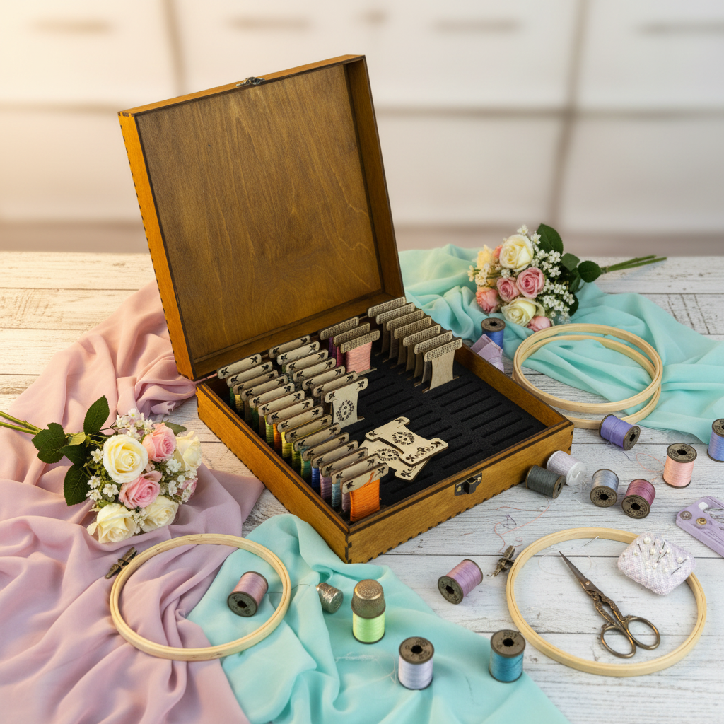 Organiseur de fils en bois PB-026 – 60 bobines