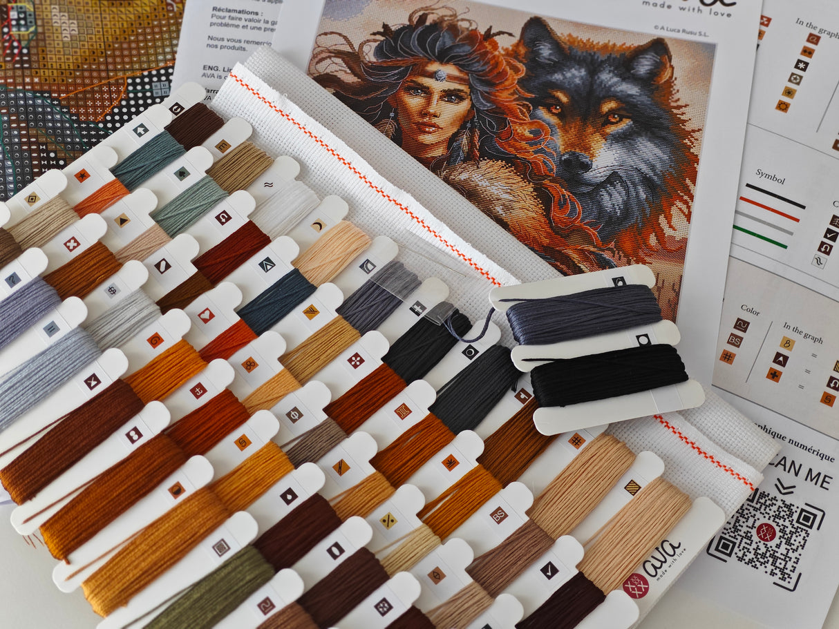 AVA P076 – Le Guerrier et le Loup | Kit de point de croix fantaisie