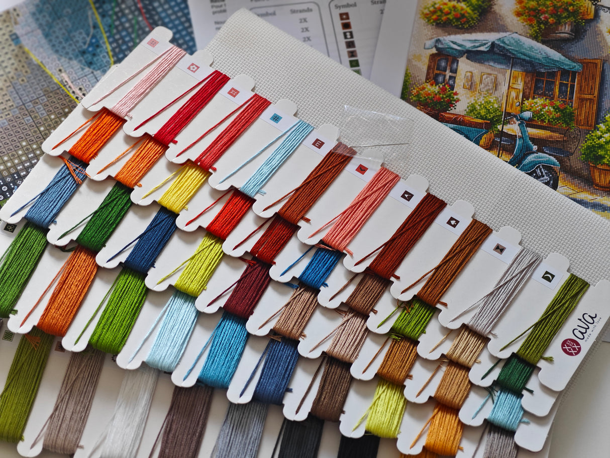 Counted Cross Stitch Kit "The Blue Vespa" – AVA Stitch P168