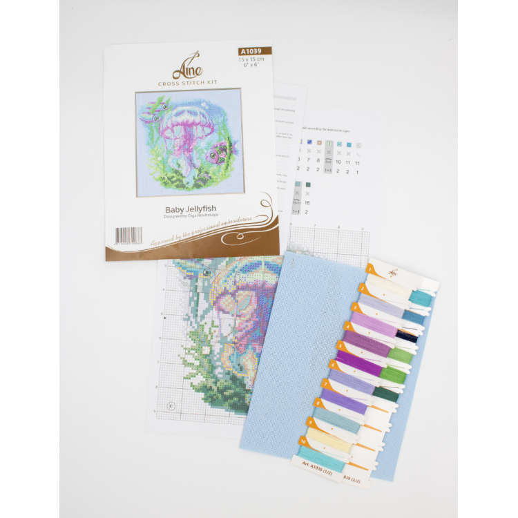 Cross Stitch Kit "Baby Jellyfish" Aine SRA1039 – Sea Jellyfish 15×15 cm