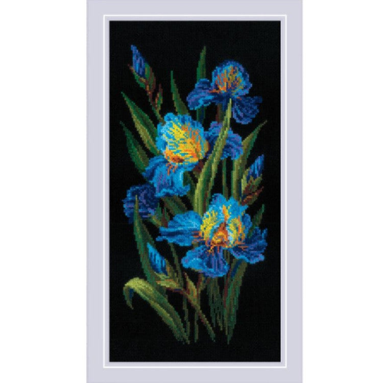 Riolis 2346 Beautiful Irises Cross Stitch Kit with blue irises, 25 x 50 cm