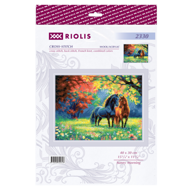 Riolis Cross Stitch Kit "Autumn Morning" 40x30 cm – Horses in Autumn Landscape