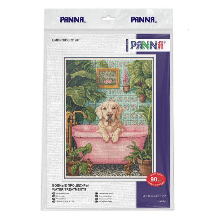 Cross Stitch Kit "Water Treatments" PANNA PJ-7545 – Dog in Bathtub 22x29.5 cm Aida 18