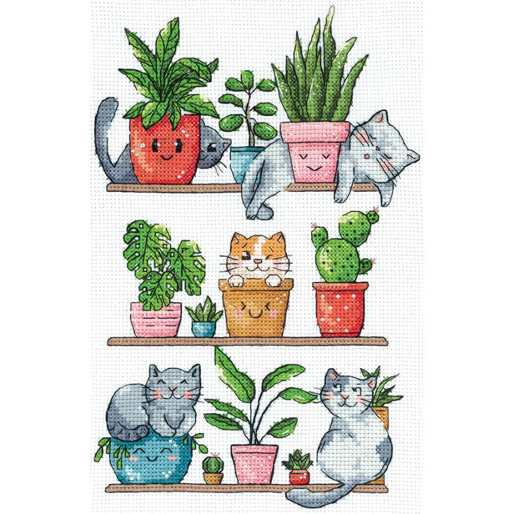 Kit de Punto de Cruz "Gatos y Flores" Andriana SANK-68 – Diseño Adorable y Divertido