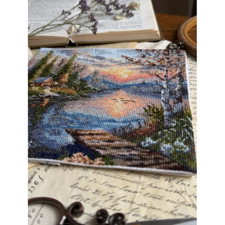 Cross Stitch Kit "Quiet Shore" Andriana SANT-21 – Natural landscape with lake 19x18.5 cm