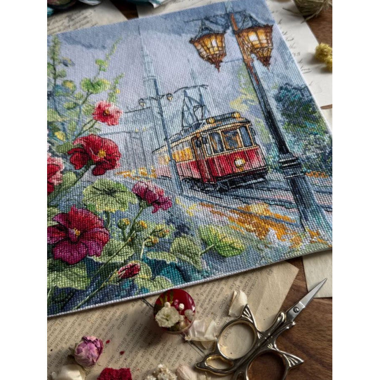 Cross Stitch Kit "Morning Tram" Andriana SANU-11 - Urban tram 24.5x27 cm Aida 16 ct