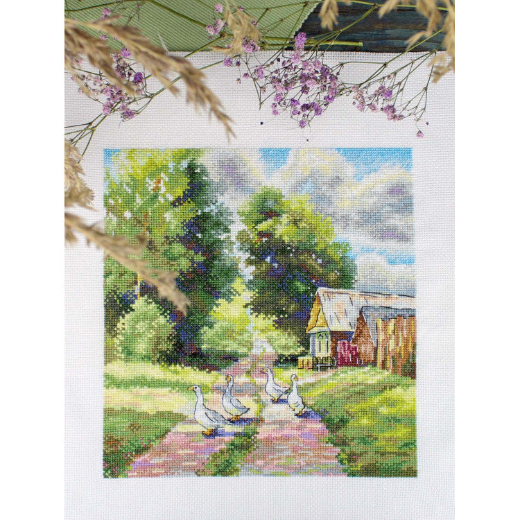 MP Studia On a Country Road SNV-1001 Cross Stitch Kit, rural landscape with geese