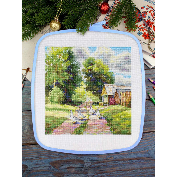 MP Studia On a Country Road SNV-1001 Cross Stitch Kit, rural landscape with geese