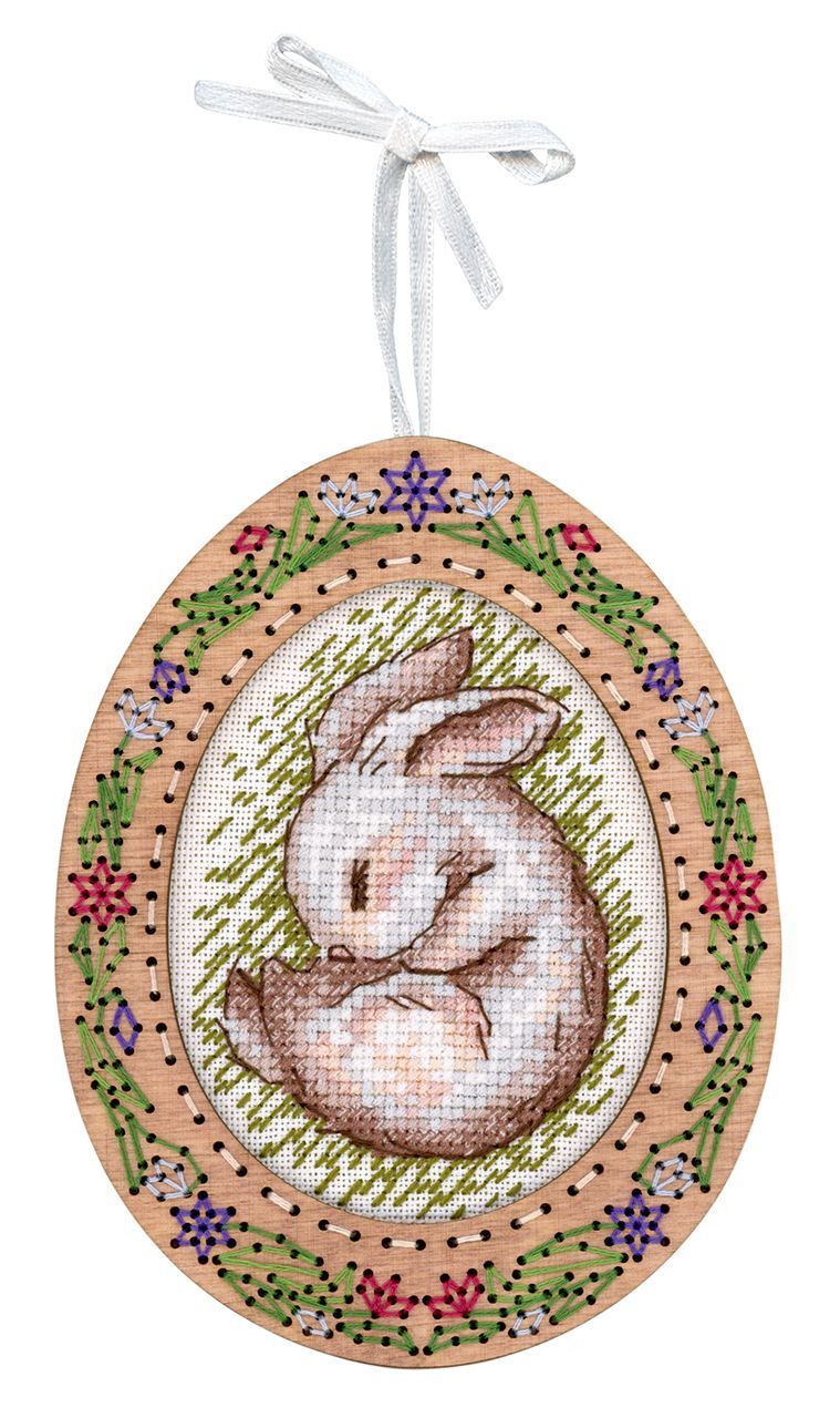 Broderie au point de croix sur socle en bois « Miniature. Lapin endormi » SO-113 par MP Studia