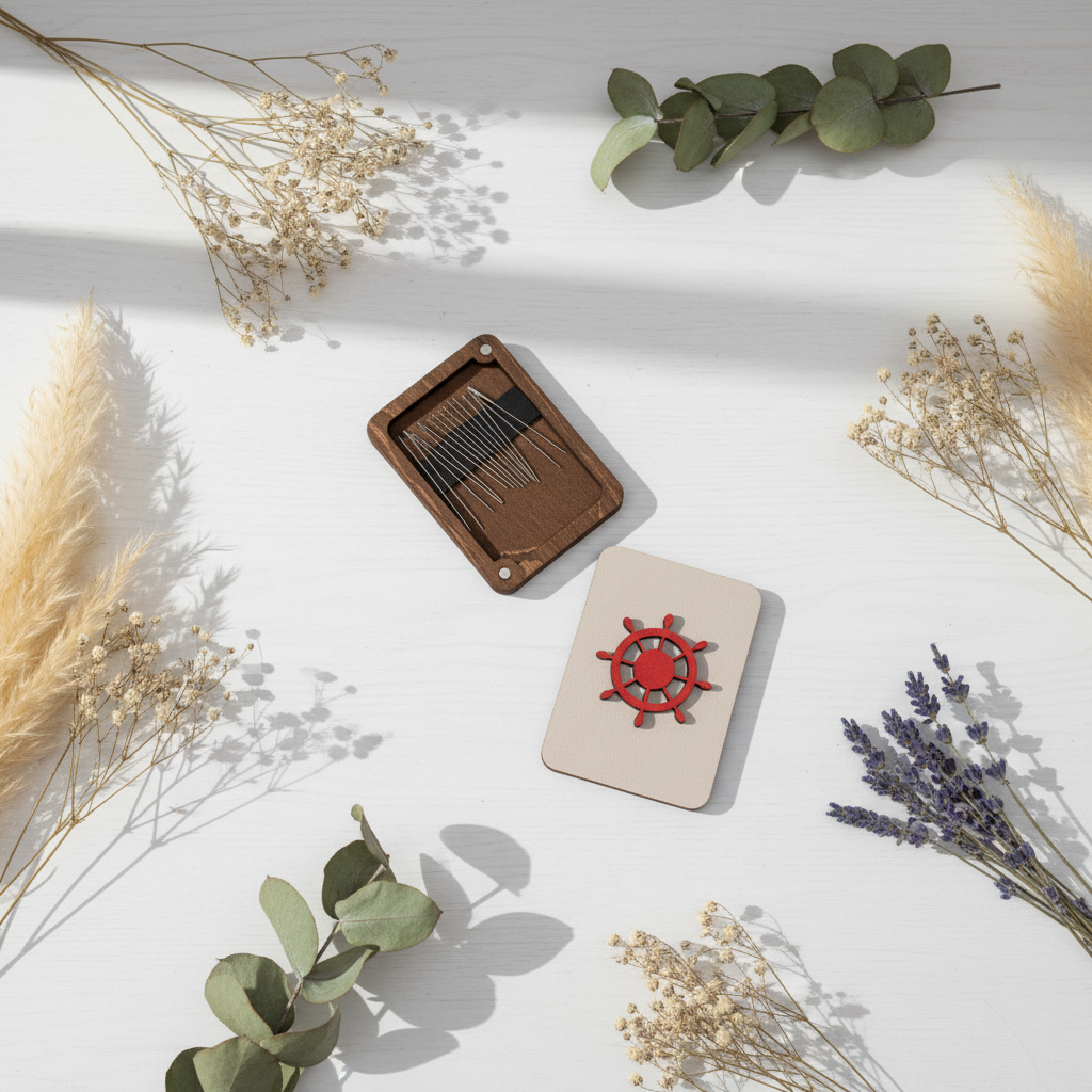 Étui à aiguilles en bois. Gouvernail. KF056/37 Sorcier